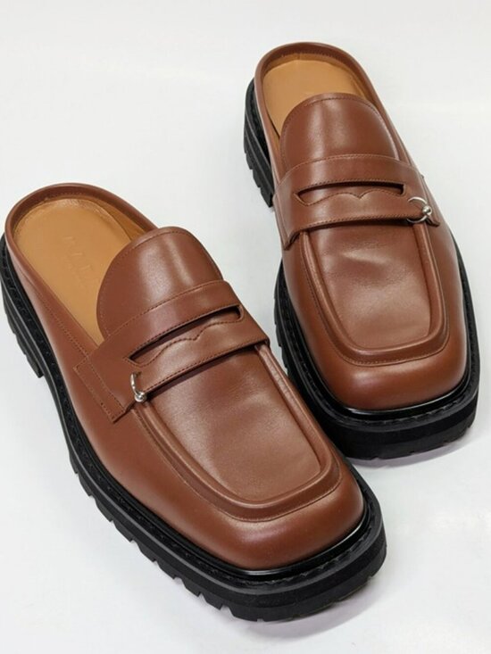 Marni Men’s Brown Leather Piercing 2.0 Chunky Sabot Loafers Size 44 (MSRP $935) main image 11
